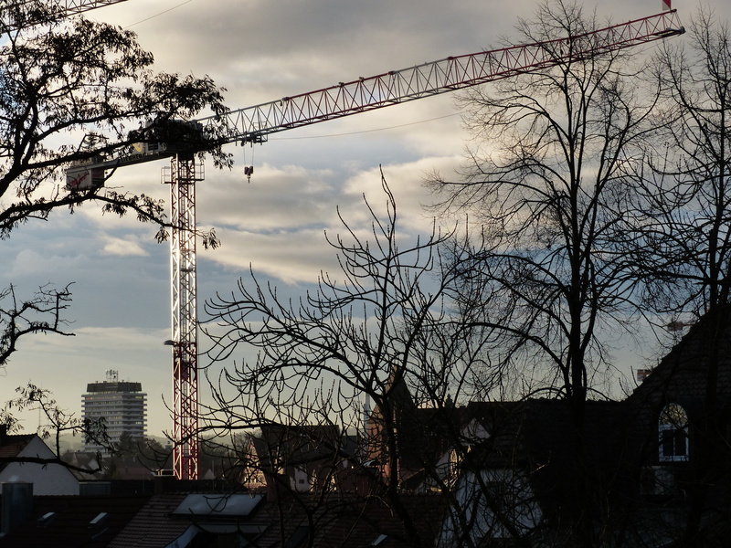 cloud - sky, power supply, electricity, city, cable, Boom, no people, ulm, silhouette, construction Industry, sunset, architecture, urban Scene, build