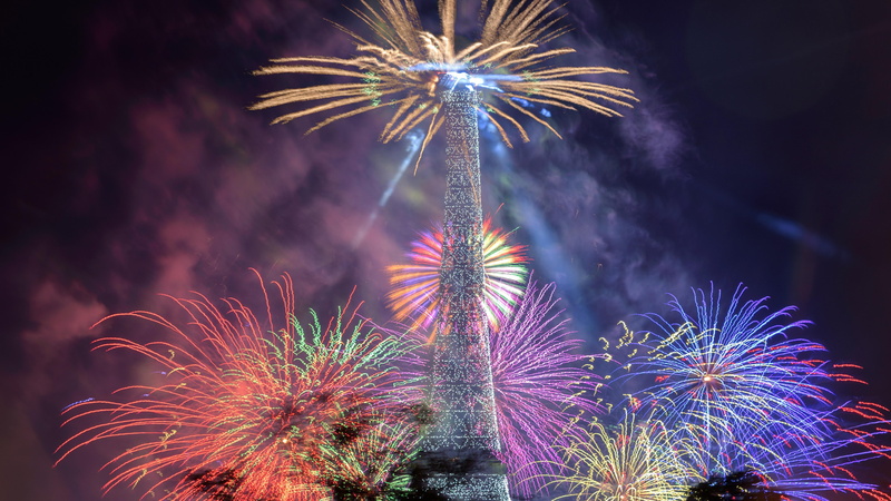pyrotechnics, paris, festival, lattice tower, eiffel tower, standing structure, france, fireworks, 5K, lights, event, europe