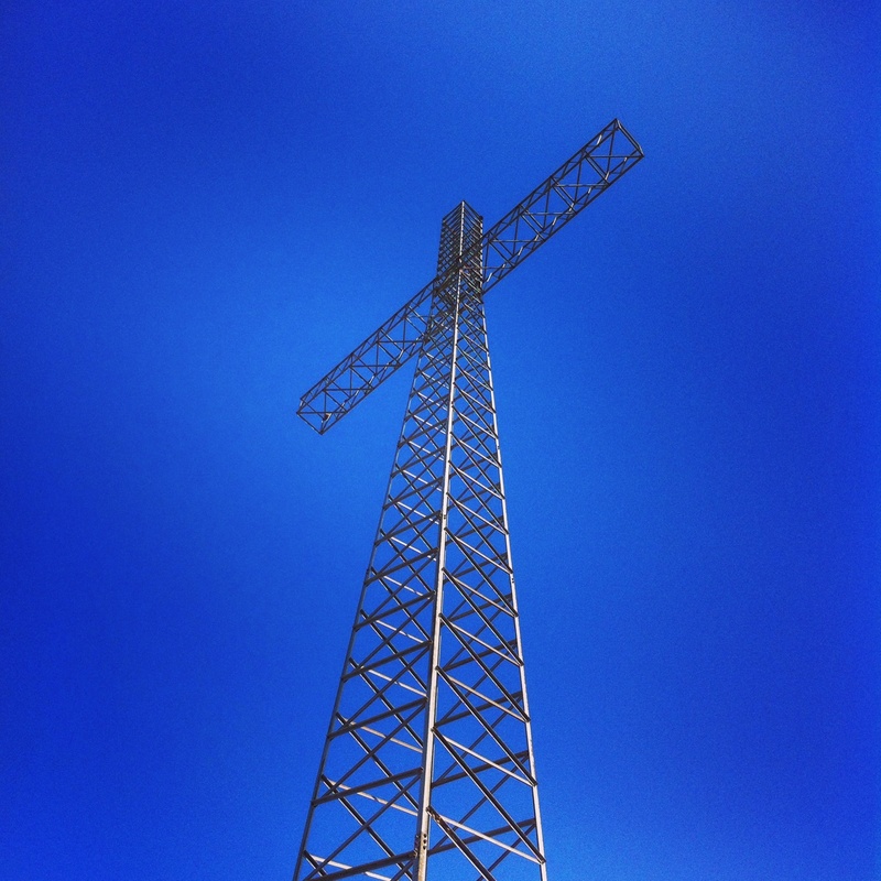 built structure, metal, development, low angle view, tall - high, day, outdoors, cross, industry, global communications, construction equipment, blue, no people