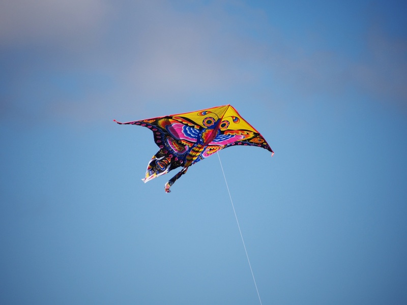 sky, kids dragon, red, wind, mid-air, dom, clear sky, environment, clouds, nature, orange, outdoors, no people, blue, butterfly, dragon rising, multicolored
