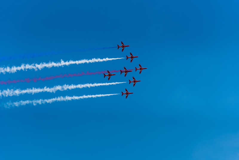 5K, skill, speed, united kingdom, airshow, flying, motion, cooperation, no people, arrow, redarrow, symmetry, aerobatics, six, low angle view, air vehicle