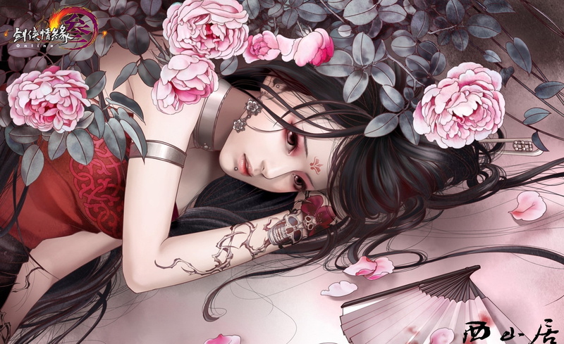 hairstyle, one person, pink color, hair, young women, young adult, flowering plant, plant, 1080P, high angle view, lifestyles, adult, animated, long hair