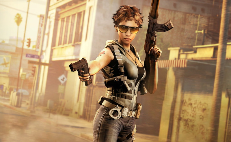 sign, weapon, building exterior, gun, woman, holding, illustration, one person, 2K, Games, Cartel, security, handgun, women, Other Games, protection, built structure