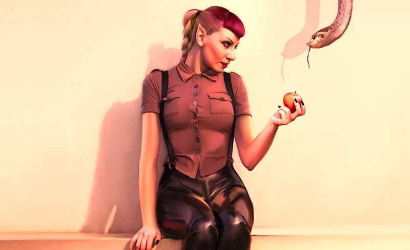 casual clothing, beauty, young women, indoors, lifestyles, fashion, Other Games, beautiful woman, beside, women, snake, clothing, one person, hairstyle
