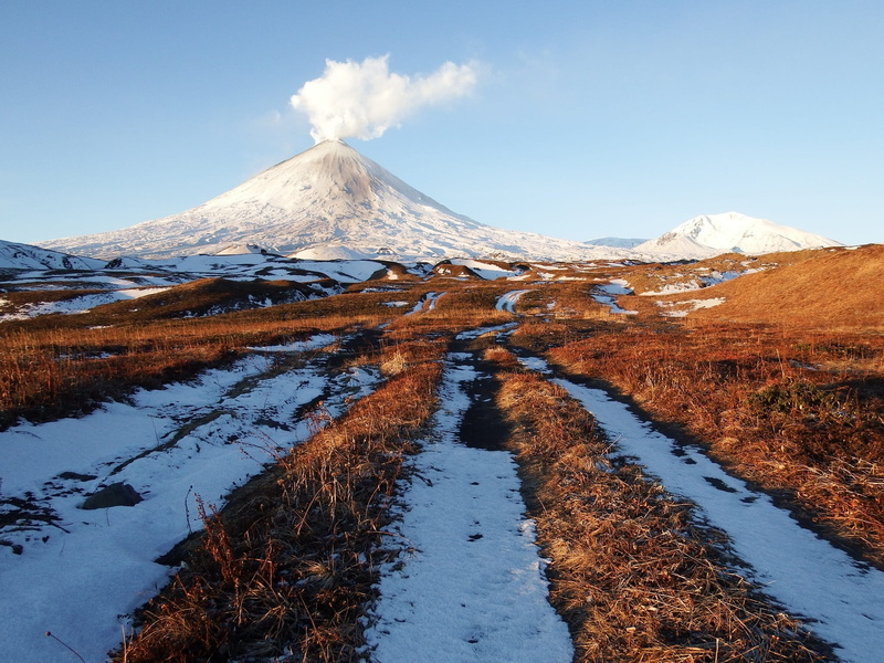 morning, the eruption, volcano, klyuchevskaya sopka, winter, non-urban scene, scenics - nature, no people, snowcapped mountain, nature, mountain, height