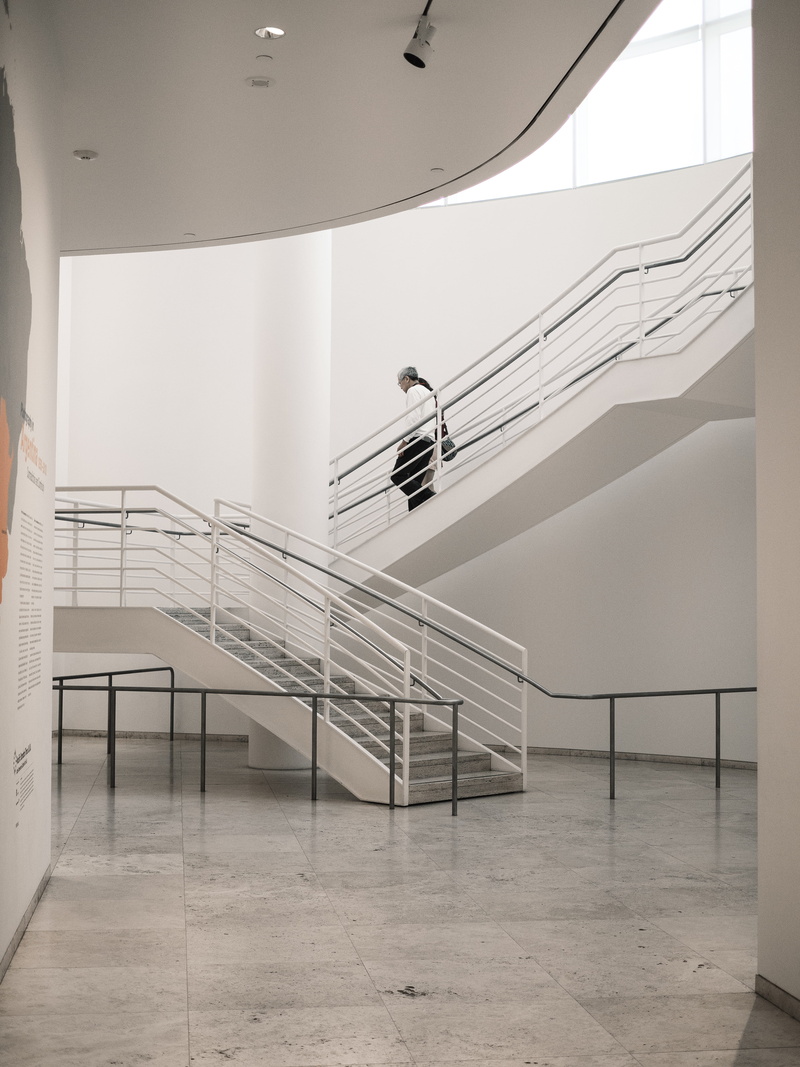 steps and staircases, human, architecture, railing, man, indoors, no people, futuristic, window, lighting equipment, light, glass, day, stairs, woman, 4K