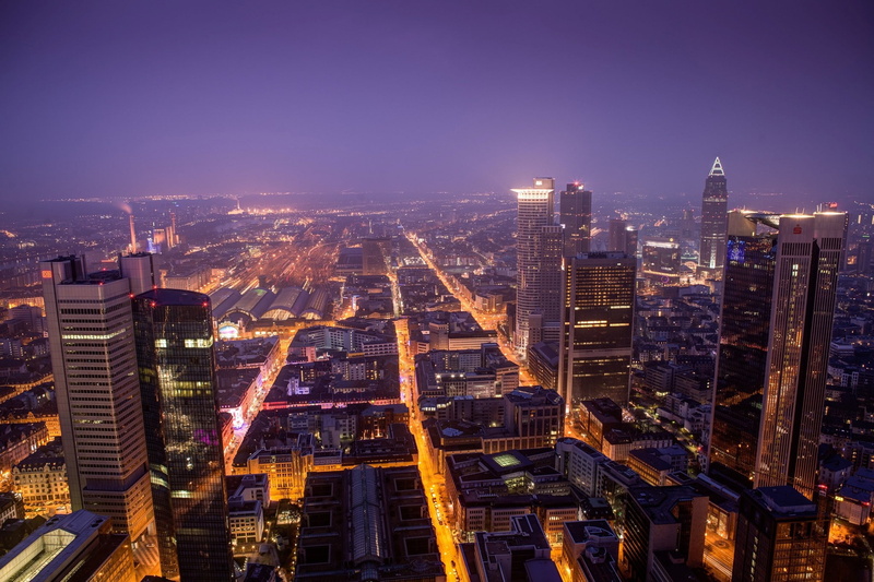 1080P, view, city, houses, main, Skyscrapers, Frankfurt am Main, Buildings, panorama, Night, Deutschland, lights, germany, frankfurt