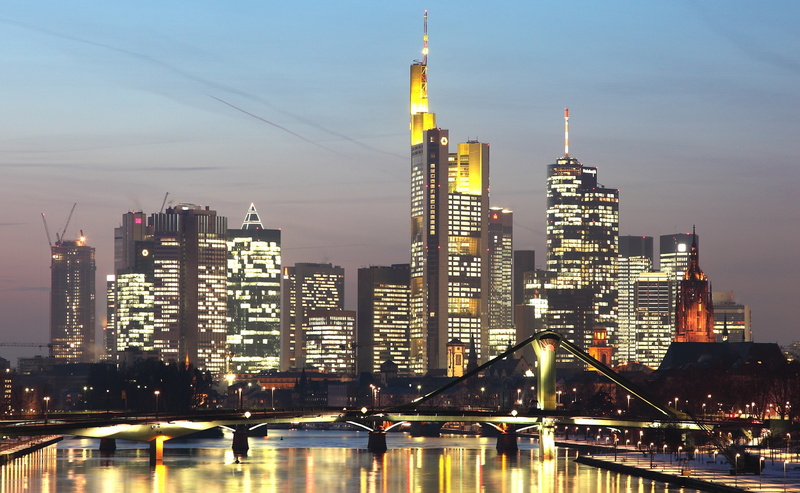 cityscape, bridge - man made structure, city, sky, black, frankfurt am main, bridge, Europe, modern, tall - high, illuminated, tower, outdoors, water, building