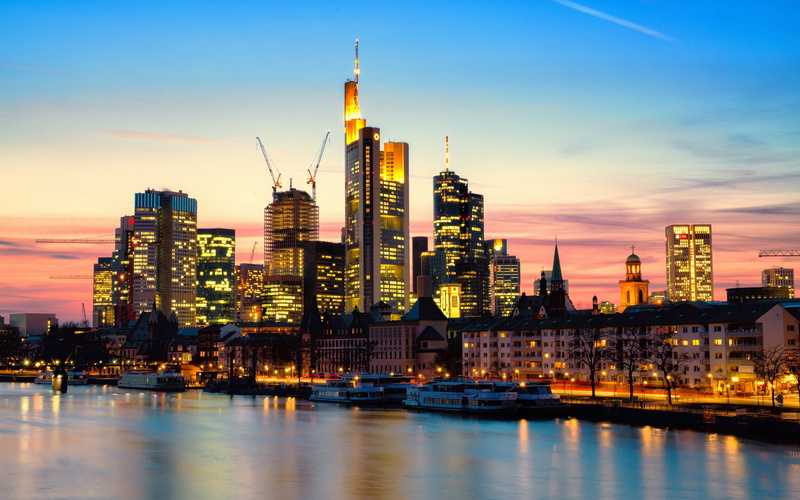 main, City, Evening, 1080P, Frankfurt, Germany, Sunset, Lights, Skyscrapers