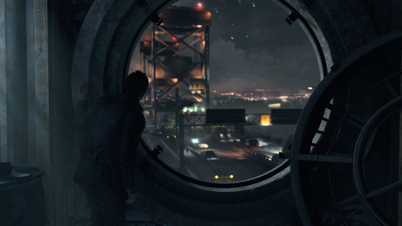 young adult, architecture, government, building exterior, men, standing, dark, one person, street, cityscape, illuminated, motor vehicle, Quantum Break