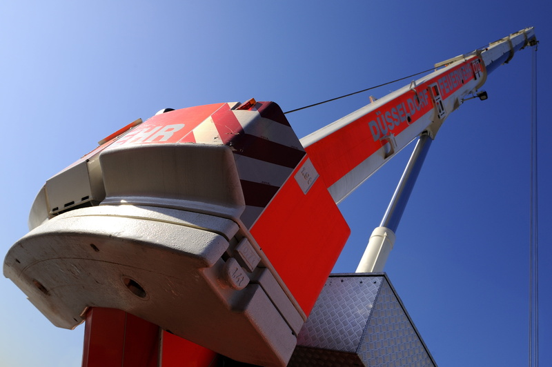 steel cable, blue, authority, no people, sky, 4K, rope, professional fire brigade, day, fire, built structure, building exterior, truck, mountains, warning sign