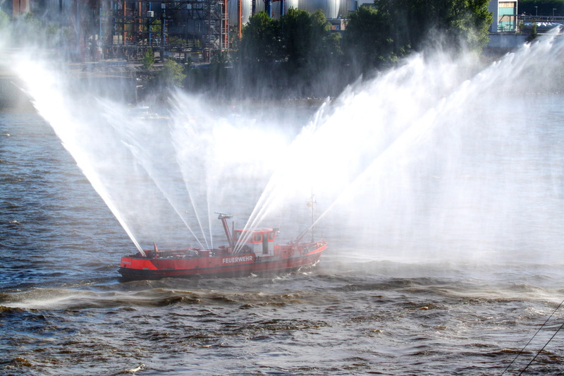 port, nature, elbe, travel, city, ships, transport, lake, splashing, boot, land, use, outdoors, ship, no people, sea, fire fighter, red, tree, nautical vessel