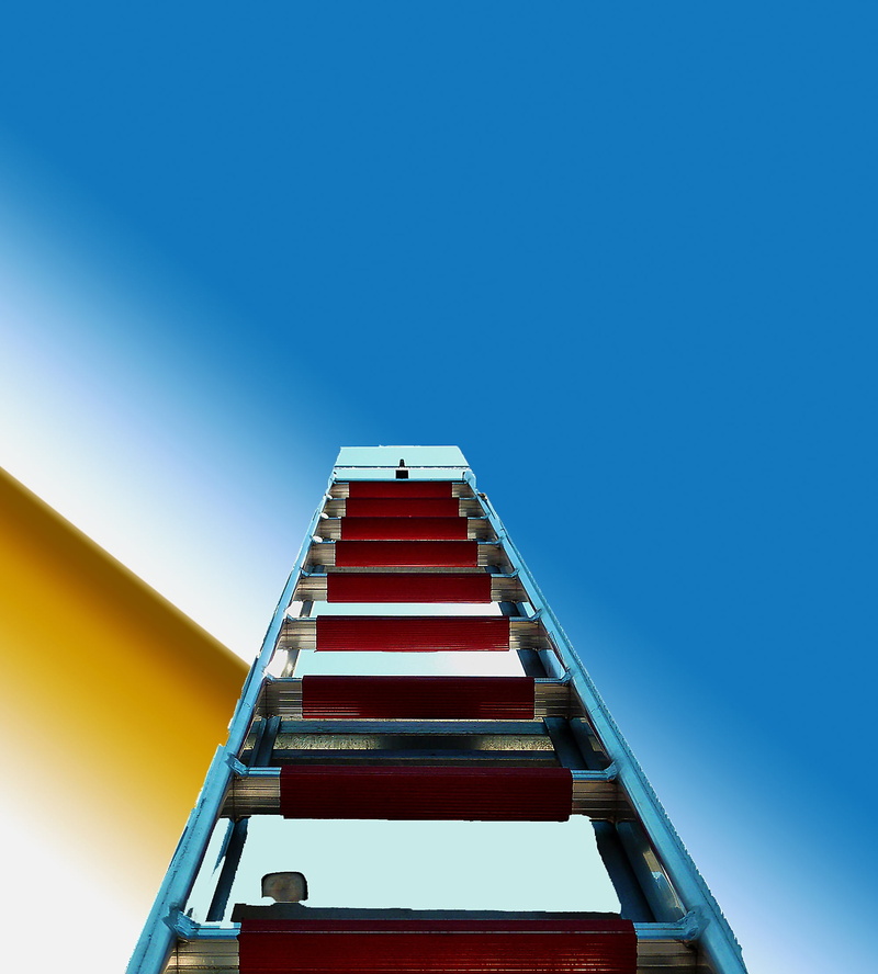 copy space, direction, heaven stairs, heavens, built structure, low angle view, day, firmament, railing, fire, 1080P, clear sky, head, diminishing perspective