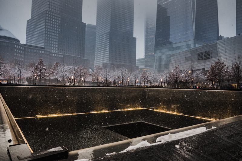 usa, glass - material, modern, new york, photography, winter, day, united states, skyscraper, wet, financial district, outdoors, memorial, 9/11 memorial