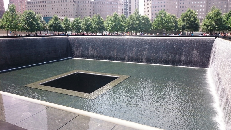 building, terrace, downtown, fence, hole, tree, balcony, city, new york, human, 4K, castle, day, town, 9/11 memorial, urban, travel, fountain, water, built structure