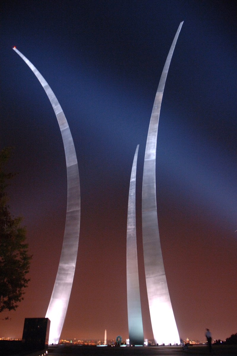 scenics - nature, air force memorial, motion, architecture, light - natural phenomenon, city, structure, night, outdoors, beautiful, transportation, design