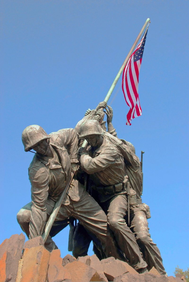 the past, human representation, america, 4K, soldier, arlington, male likeness, blue, patriotism, washington, low angle view, iwo-jima, monument, national icon
