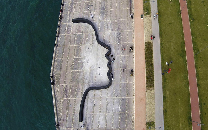 architecture, mode of transportation, bing, water, green color, turkey, no people, aerial view, footpath, memorial, road, izmir, konak, built structure