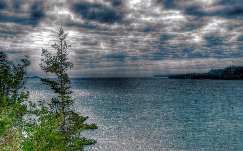 lake, hdr, rain, clouds, trees, superior, nature and landscapes, 1080P
