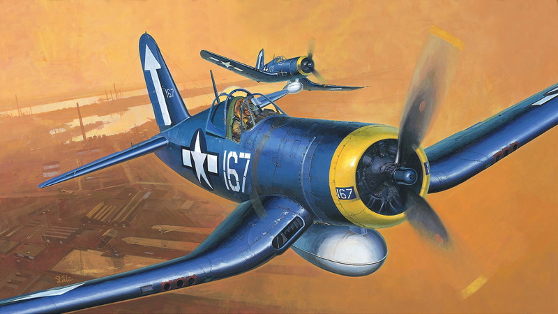 F-4U, 1080P, WW2., fighter, BBC, the plane, memorial, deck, CORSAIR, art, USA, BIRD CAGE