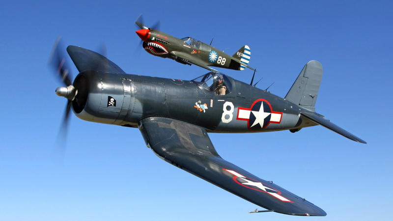 F4U, fighter, the sky, pair, pilot, deck, 1080P, flight, BIRD CAGE, CORSAIR, the plane, retro