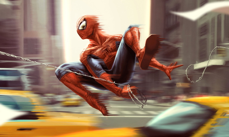 machine, fiction, web, Peter Parker, the city, 2K, Spider-Man, figure, superhero, MARVEL, comic, speed, costume, home, art