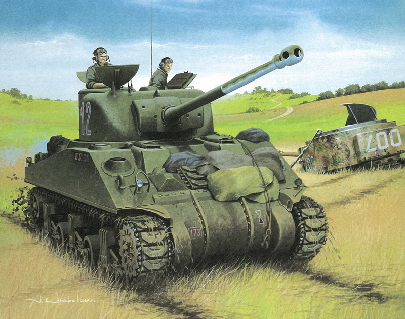 figure, tankers, art, tank, field, 1080P, with a 76-mm gun " Sherman", WW2, M4A1(76)W us