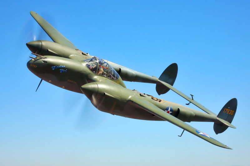 propeller, travel, nature, WW2, mode of transportation, the sky, on the move, sky, sunny, clear sky, 2K, Lockheed P-38 Lightning, no people, plane, the plane