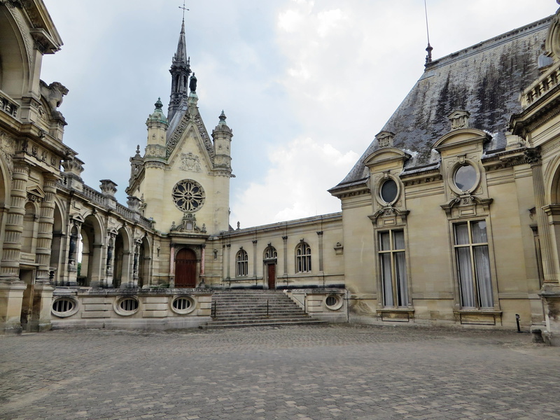 building Exterior, Castle, place of worship, chapel, tower, outdoors, religion, Chantilly, city, church, europe, history, clock, château de chantilly, facade