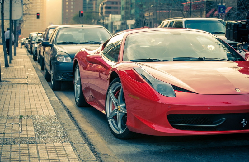 road, condes, in a row, las, red, day, City, motor vehicle, transportation, parking, architecture, stationary, no people, mode of transportation, street