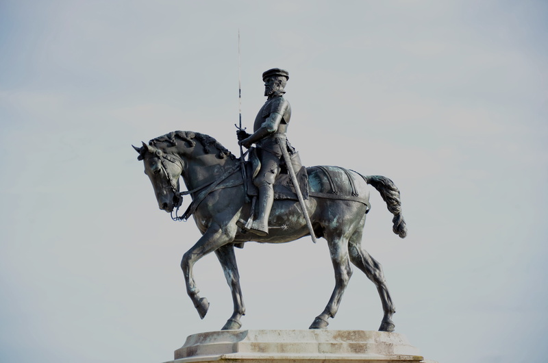 the past, chantilly, architecture, castle, art and craft, statue equestrian, low angle view, palace, representation, memorial, musée condé, domestic animals