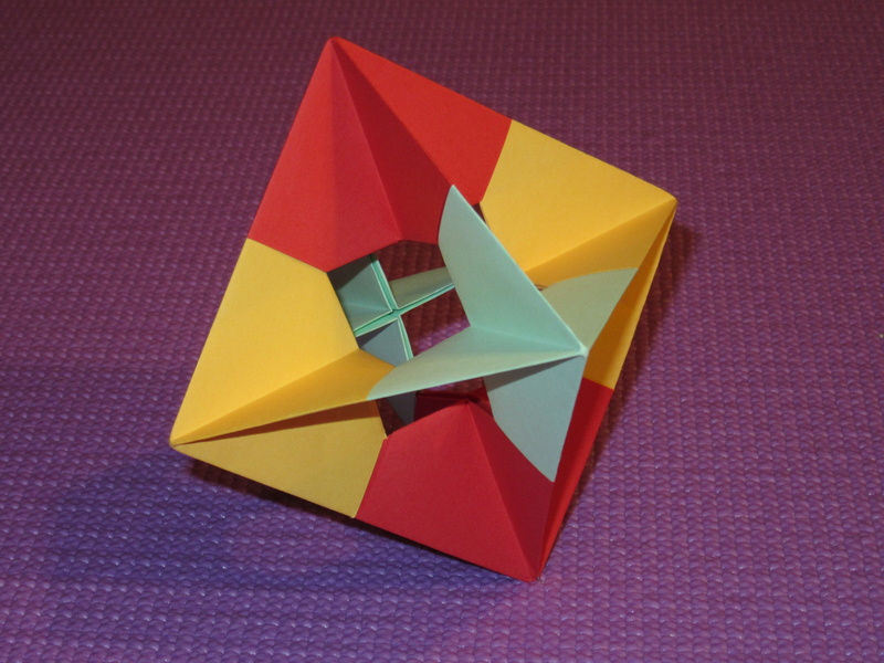 creativity, 4K, craft, indoors, colorful, studio shot, paper, no people, origami, shape, purple, red, still life, yellow, octahedron, directly above, geometric shape