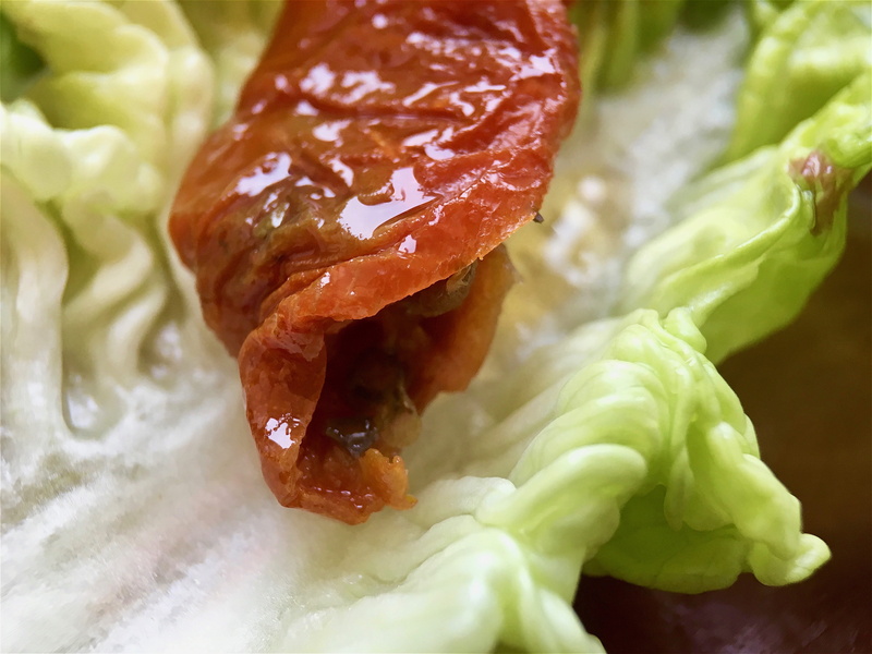 still life, tomato, sun dried tomato, no people, chinese food, vegetable, meat, meal, close up, open sandwich, plate, prosciutto ham, seafood, close-up