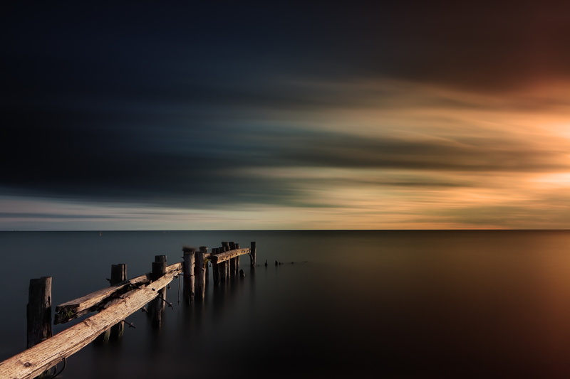 SakeLazy, Duality, sea, sunset, long exposure, horizon, 5K