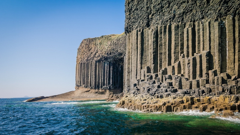 staffa island scotland pillar columns rock cliff sea nature erosion landscape uk rock formation, water, clear sky, building exterior, waterfront, nature