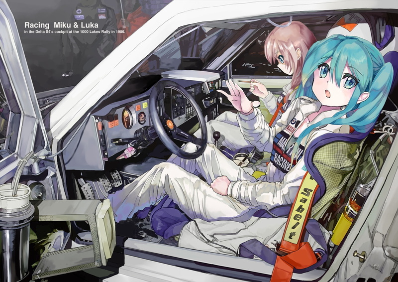 car, miku, com, takepon1123, megurine, 262036, hatsune, konachan, 720P, vocaloid, luka, 2girls