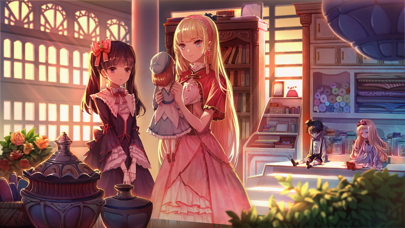dress, headband, blonde, flowers, goth-loli, original, black, doll, eyes, twintails, hair, com, lolita, zema, 261239, long, konachan, haru, 1080P, aqua
