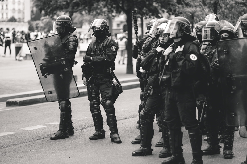 police, person, apparel, helmet, city, 2K, safety, day, police force, armored, responsibility, lyon, authority, security, law, clothing, yellow vests