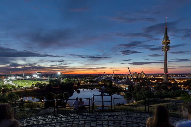 tv tower, bavaria, olympic park, outdoors, city, body, sunset, stadium, travel destinations, sky, bavaria munich, olympia, dusk, outlook, architecture