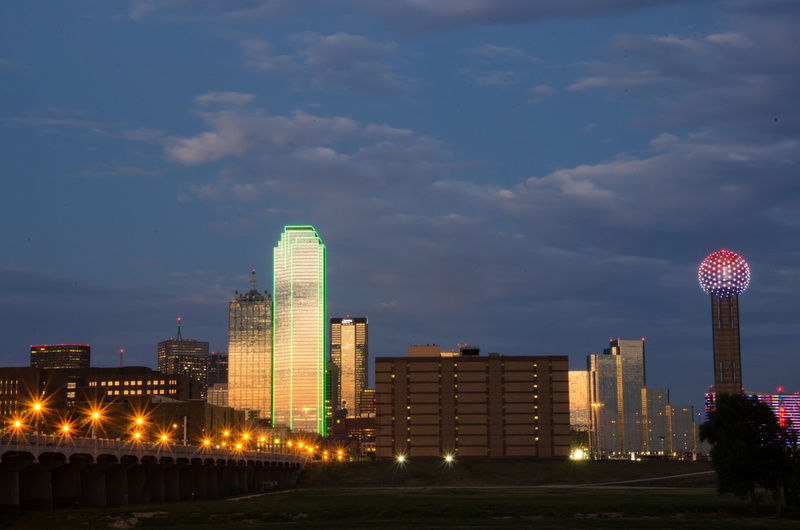 spire, night, lights, reunion tower, modern, urban skyline, tall - high, skyscraper, sky, Texas, nature, no people, dallas, building exterior, architecture