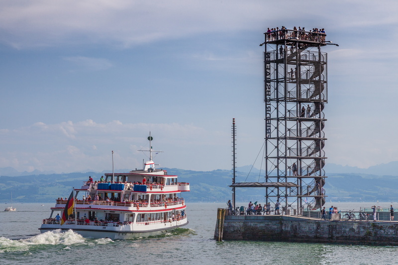 nautical vessel, architecture, mode of transportation, water, outdoors, waterfront, tower, no people, sea, lake constance, transportation, germany, machinery
