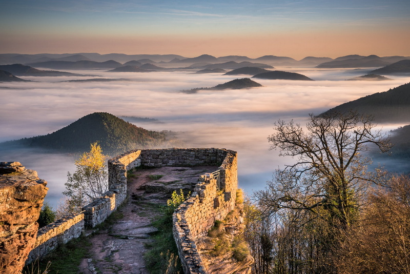 fog, fortress, pfalz, hills, 1080P, castle, wegelnburg, germany, view, mountains