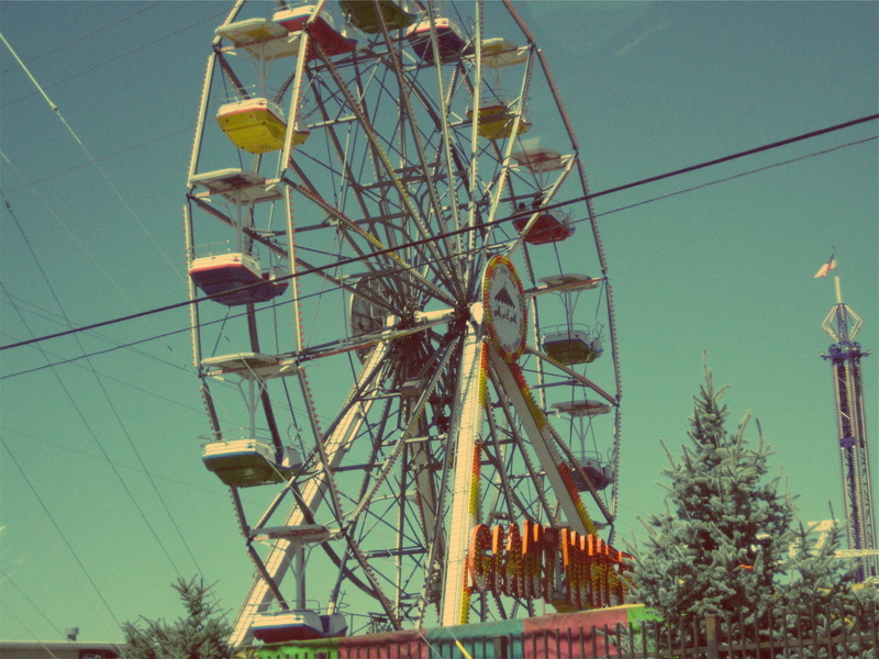 gray, blue, arts culture and entertainment, clear sky, low angle view, nature, wheel, ride, built structure, ferris, travel, amusement park, amusement park ride
