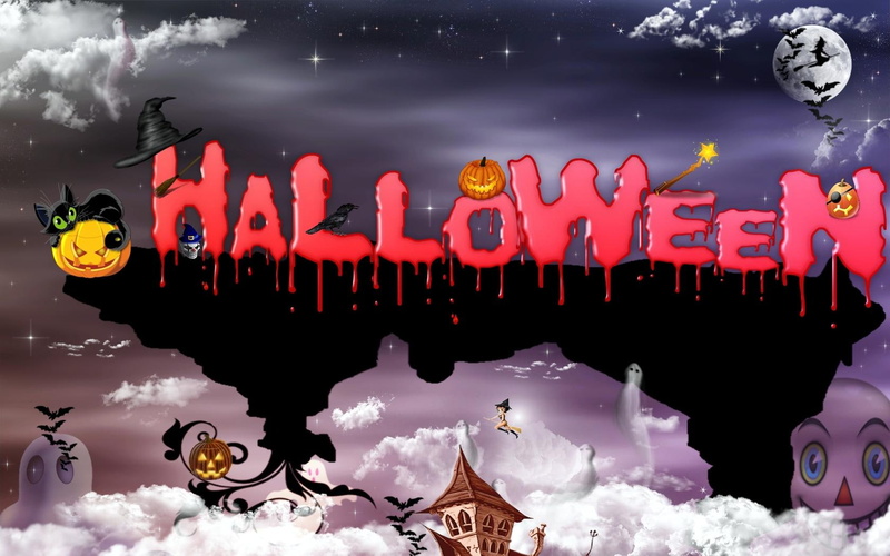 ghost, 720P, clouds, halloween, pumpkin, moon, stars, xiii, house, witch