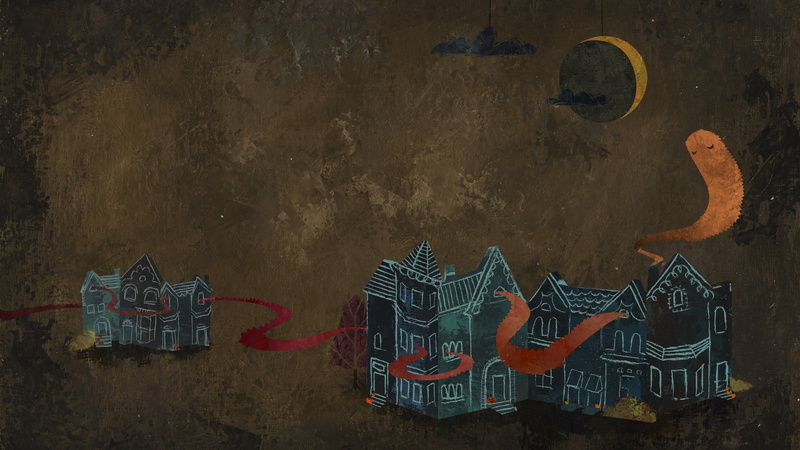 drawing, night, Simple Background, clouds, house, Ghost, 2K, digital art, Simple, artwork, Moon