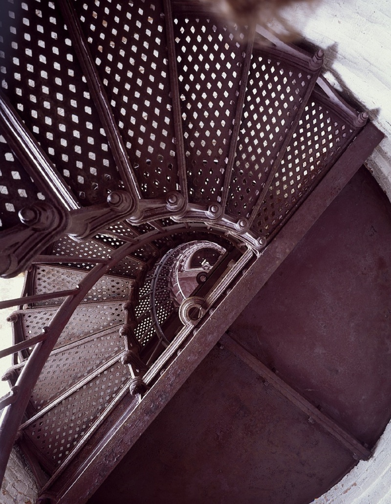 steel, high, metal, building, day, indoors, thirty mile point, no people, new york, pattern, built structure, lighthouse, round, railing, high angle view