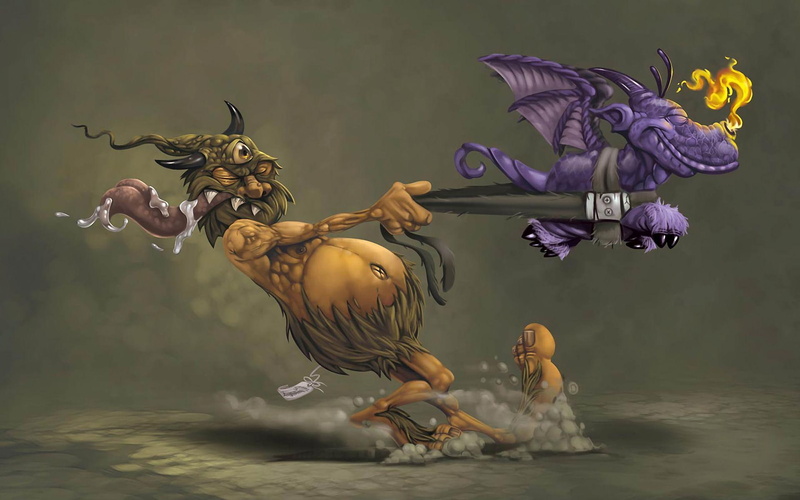 pet, dragon, 1920x1200, walking, purple, funny, character, creature, anime, 1080P, leash