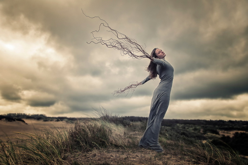 Wiccan, girl, Earth, roots, Drean, Photoshop, manipulation, 1080P, wind, hands, mood, wicca, witch, nature