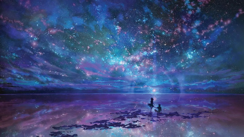 fantasy art, sky, 720P, night sky, anime, water, stars