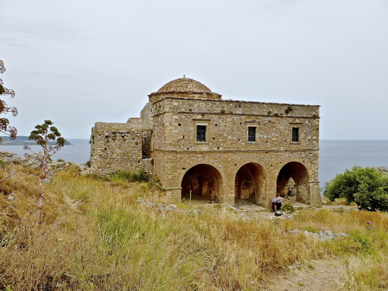 incidental people, old, monemvasia, historic, field, sky, the past, clear sky, arch, antique, temple, building exterior, tree, church, greek, castle, grass
